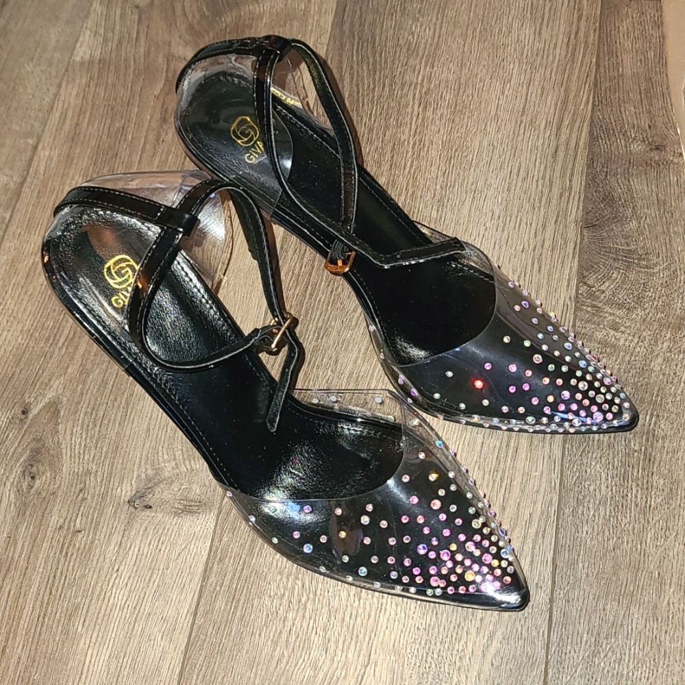 Clear & Black Sparkle Heels